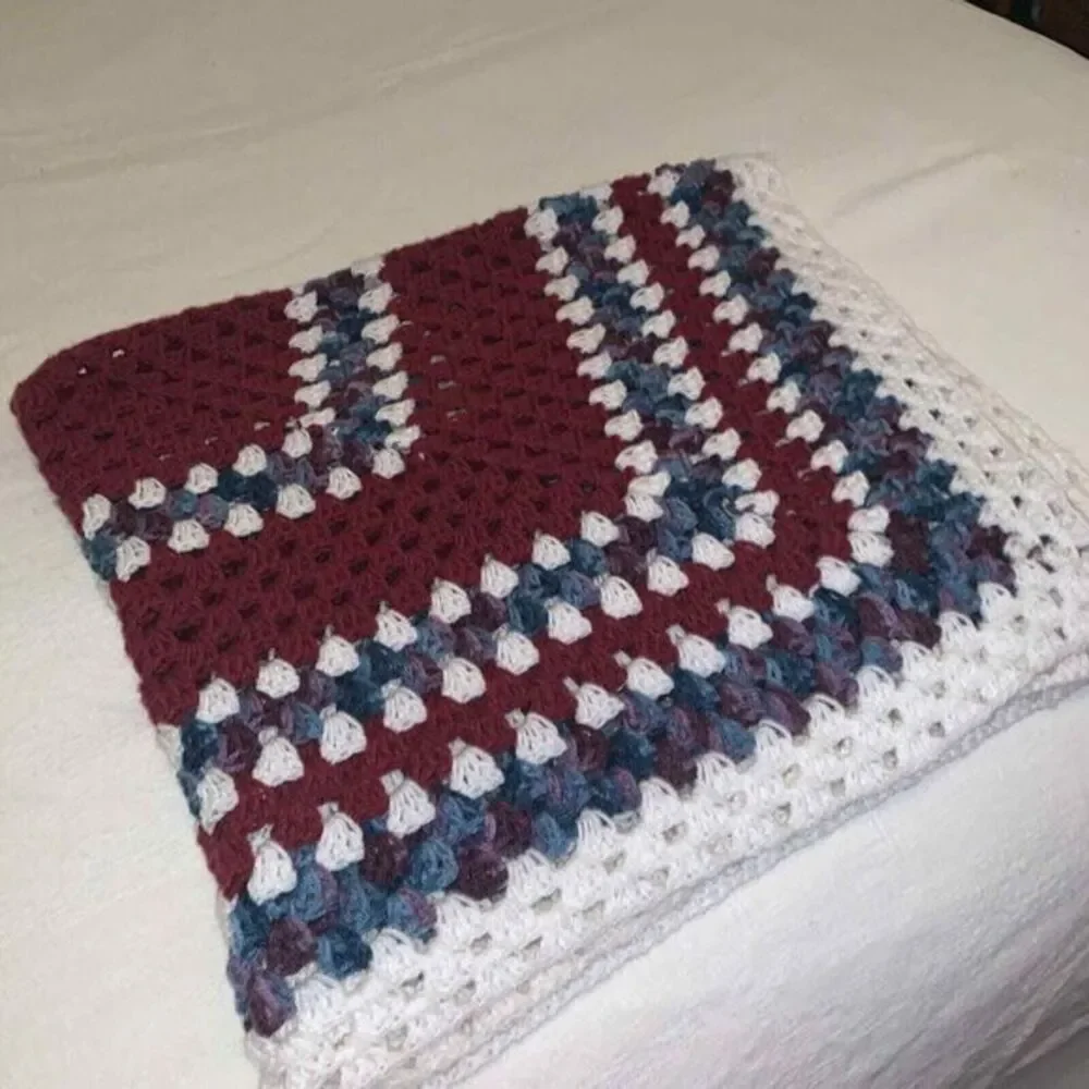 Vintage Handmade Granny Square Crochet Afghan Blanket Lap Throw‎ 44
